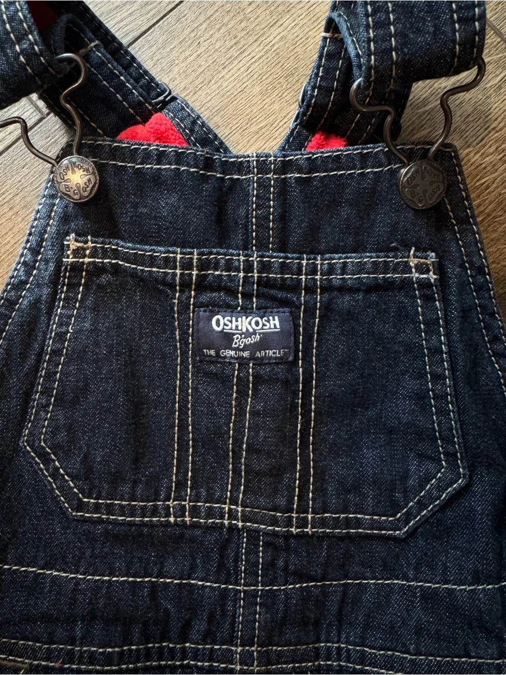OshKosh B'gosh Denim Overalls for Kids — Red fleece Lining